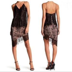 StyleStalker Allende Floral Lace Black Noir Tiered Asymmetrical Slip Dress XS